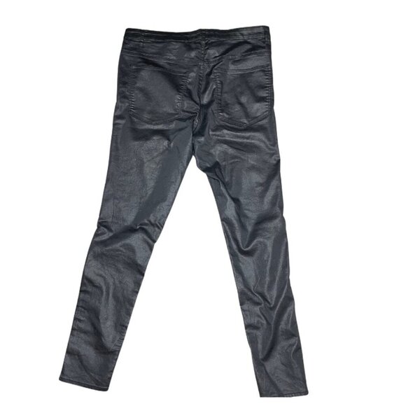H&M Black Shiny Skinny Superstretch Faux Leather 5 Pocket Jean Pants Plus sz 16 - Picture 3 of 6